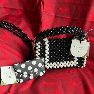 Kate Spade Black and White Beaded Bag with Polka Dot Pouch